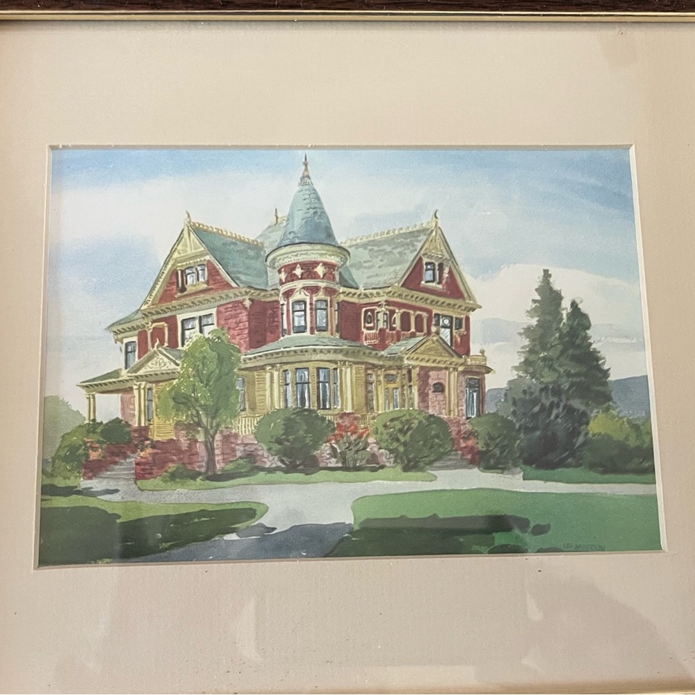 Victorian House Watercolor Art, Tuttle Mansion in California by Les Anderson